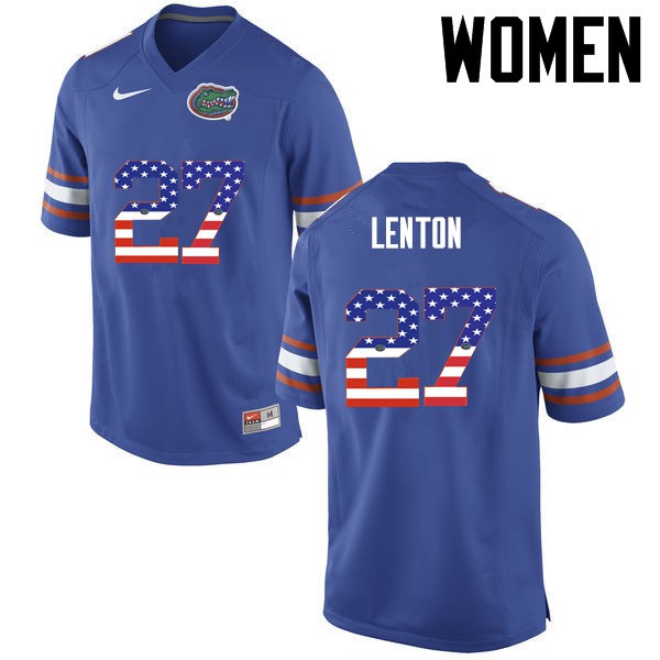 Florida Gators Women #27 Quincy Lenton College Football Jersey USA Flag Fashion Blue